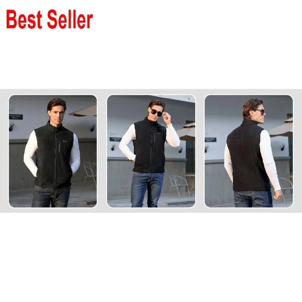Men's Full-Zip Polar Fleece Vest Lightweight Sleeveless Jacket 5 Pockets